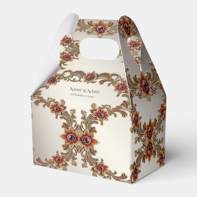 Gold Floral with Red Stones Favour Box (Front Side)