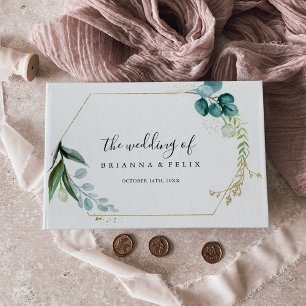 Gold Floral with Tropical Greenery Wedding Guest Book