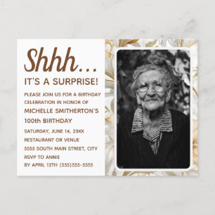Gold Floral Women's 100th Surprise Birthday Photo Invitation Postcard