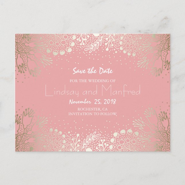 Gold Floral - Wonderland Garden Save the Date Announcement Postcard (Front)