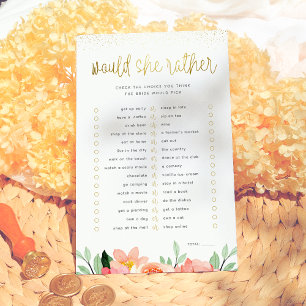 Gold Floral Would She Rather Bridal Shower Game