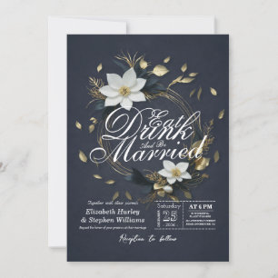 Gold Floral Wreath EAT Drink & Be Married Wedding Invitation