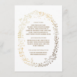 Gold Floral Wreath Elegant Bouquet Wedding Details Enclosure Card