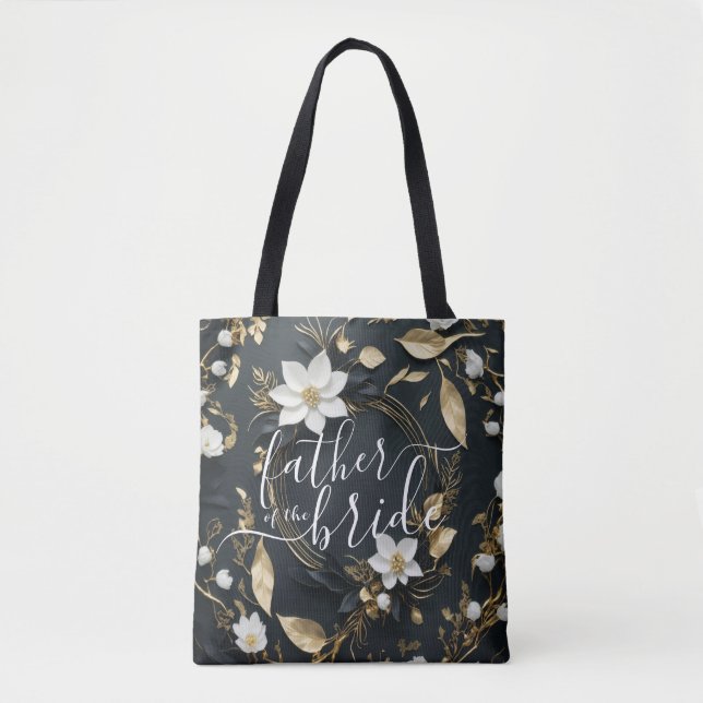 Gold Floral Wreath Wedding Father of the Bride Tote Bag (Front)