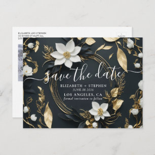 Gold Floral Wreath Wedding Photo Save the Date Announcement Postcard