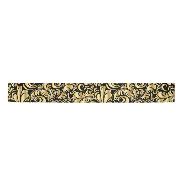 Gold flourish on black satin ribbon (Front)