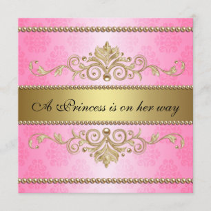 Gold Flourish Pattern Pink Girl Baby Shower Invitation