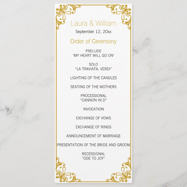 Gold Flourish Wedding Program Programme (Front)