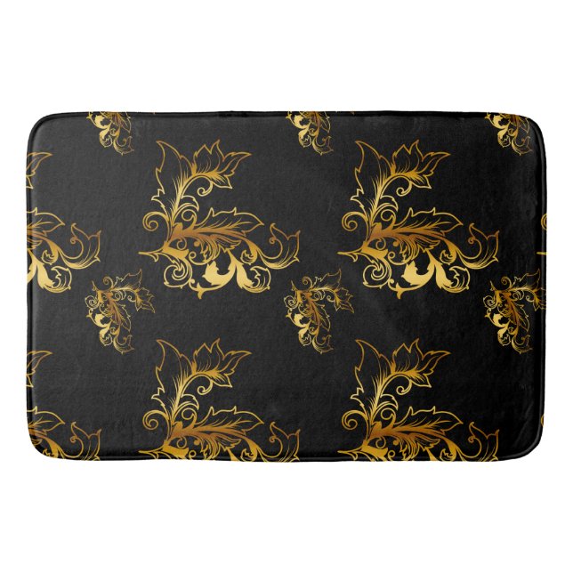 Gold Flourishes on Black Bath Mat (Front)