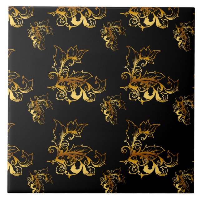 Gold Flourishes on Black Tile (Front)