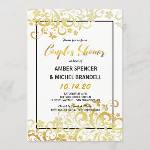 Gold Flourishing Floral Couple's Shower Invitation