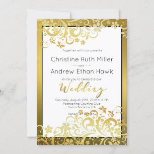 Gold Flourishing Floral Modern Wedding Invitation