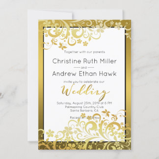 Gold Flourishing Floral Modern Wedding Invitation