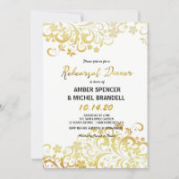 Gold Flourishing Floral Rehearsal Dinner Invite