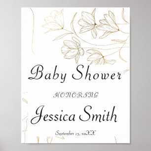 Gold Flower Baby Shower Welcome Poster Sign