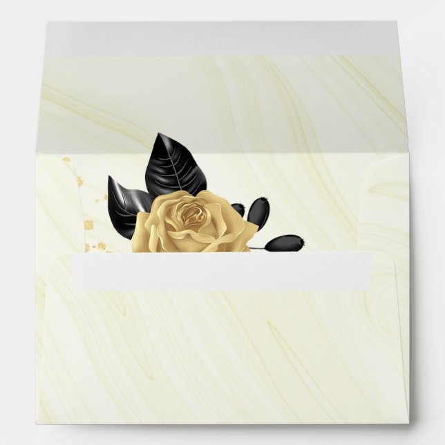 gold flower &black leaves marble wedding envelope (Back (Bottom))
