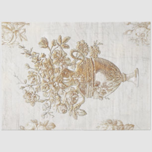 Gold Flower Bouquet Vintage Script Decoupage Tissue Paper