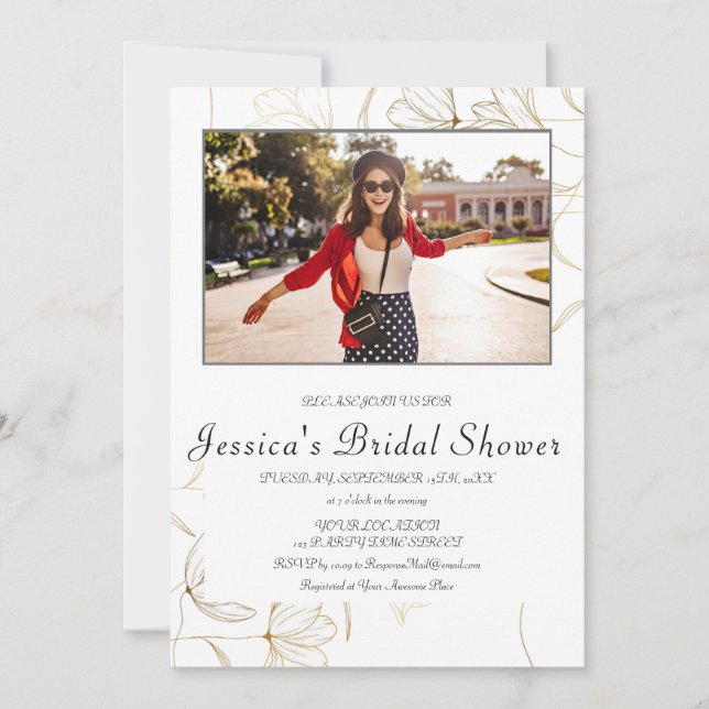 Gold Flower Bridal Shower PHOTO Invitation (Front)