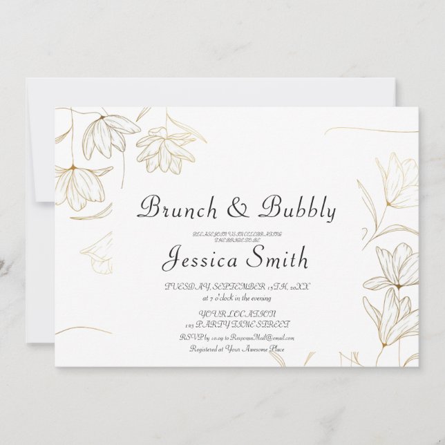 Gold Flower Brunch and Bubbly Invitation (Front)