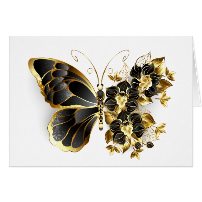 Gold Flower Butterfly with Black Orchid (Front Horizontal)