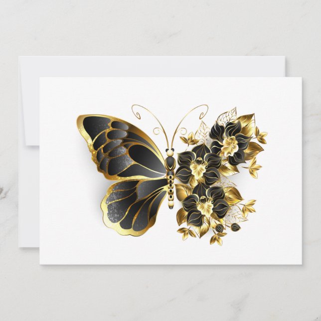 Gold Flower Butterfly with Black Orchid Announcement (Front)