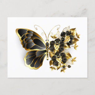 Gold Flower Butterfly with Black Orchid Announcement Postcard