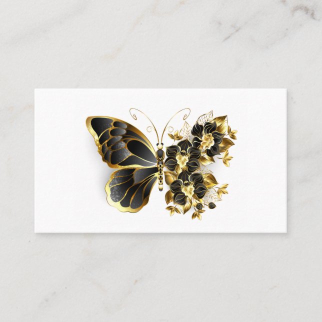 Gold Flower Butterfly with Black Orchid Appointment Card (Front)
