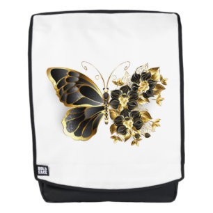 Gold Flower Butterfly with Black Orchid Backpack