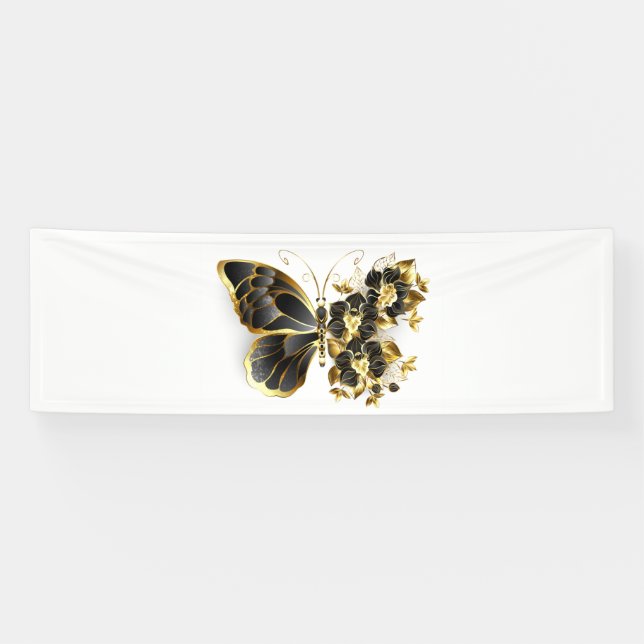 Gold Flower Butterfly with Black Orchid Banner (Horizontal)