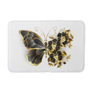 Gold Flower Butterfly with Black Orchid Bath Mat