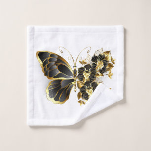 Gold Flower Butterfly with Black Orchid Bath Towel Set