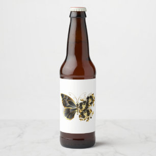 Gold Flower Butterfly with Black Orchid Beer Bottle Label