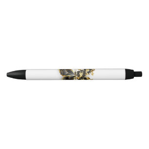 Gold Flower Butterfly with Black Orchid Black Ink Pen