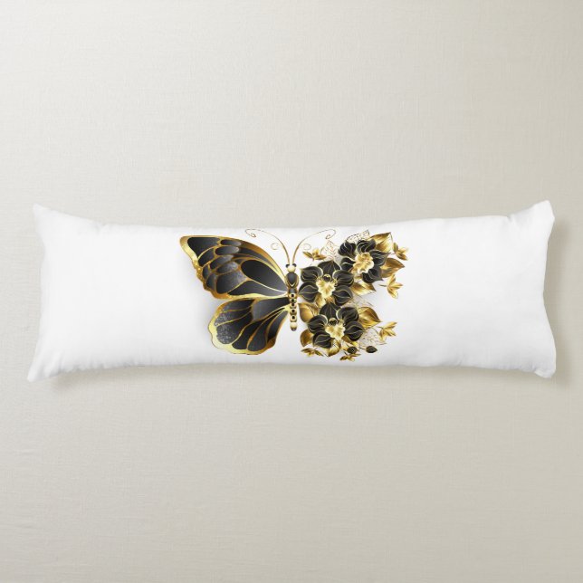 Gold Flower Butterfly with Black Orchid Body Cushion (Front)
