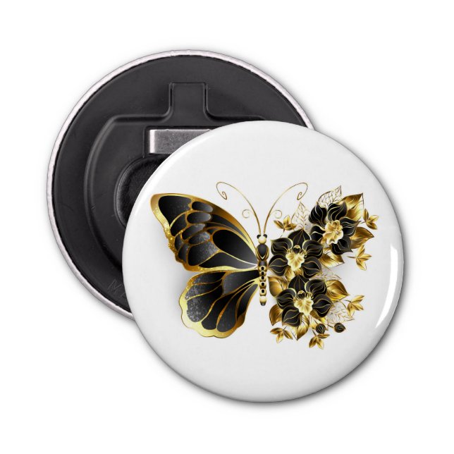 Gold Flower Butterfly with Black Orchid Bottle Opener (Front)