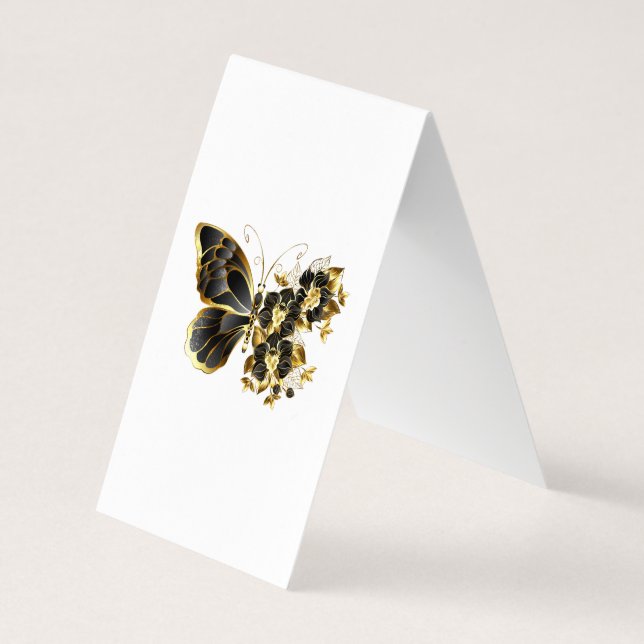 Gold Flower Butterfly with Black Orchid Business Card (Back)