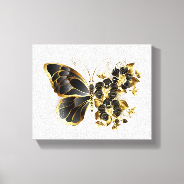 Gold Flower Butterfly with Black Orchid Canvas Print (Front)