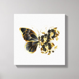 Gold Flower Butterfly with Black Orchid Canvas Print