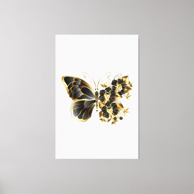Gold Flower Butterfly with Black Orchid Canvas Print (Front)
