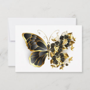 Gold Flower Butterfly with Black Orchid Card