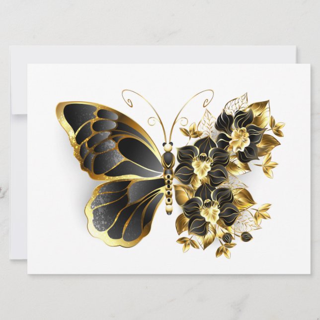 Gold Flower Butterfly with Black Orchid Card (Front)