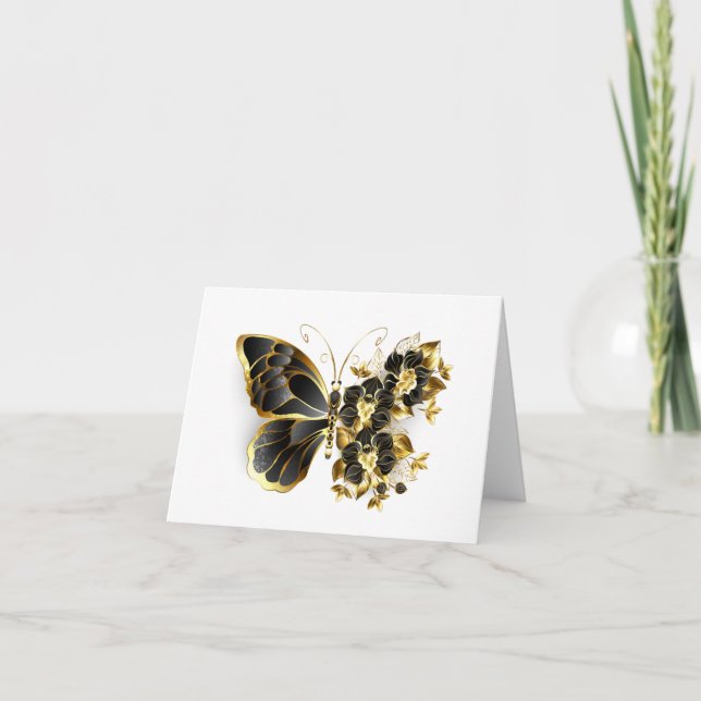 Gold Flower Butterfly with Black Orchid Card (Front)