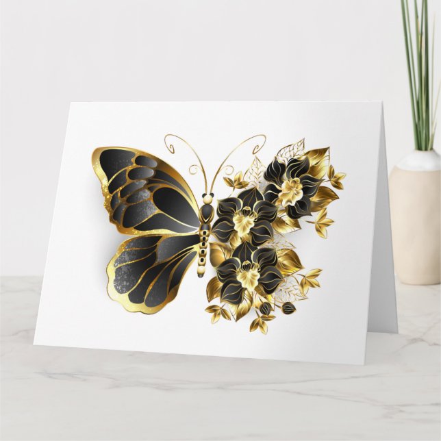 Gold Flower Butterfly with Black Orchid Card (Front)