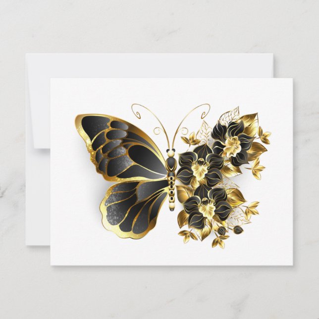 Gold Flower Butterfly with Black Orchid Card (Front)