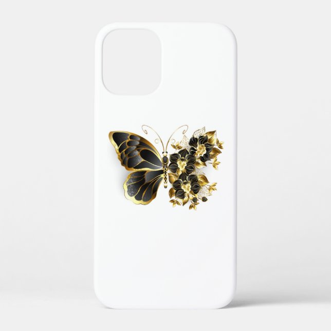 Gold Flower Butterfly with Black Orchid Case-Mate iPhone Case (Back)