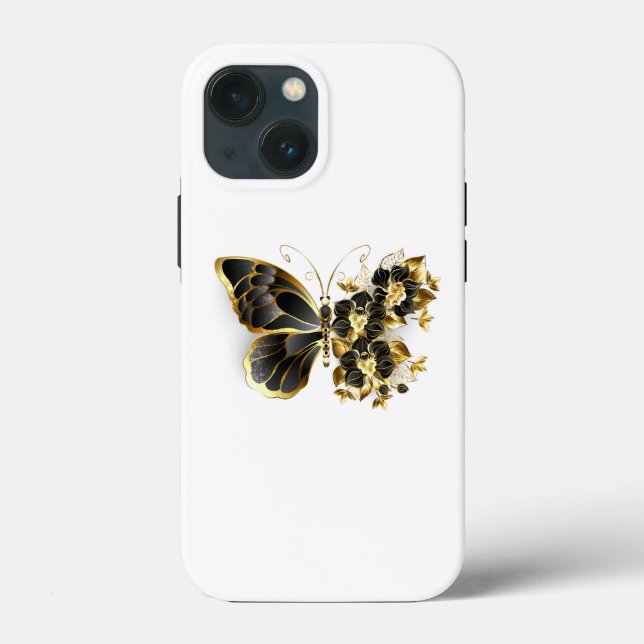 Gold Flower Butterfly with Black Orchid Case-Mate iPhone Case (Back)