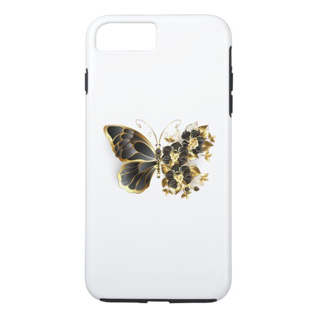 Gold Flower Butterfly with Black Orchid Case-Mate iPhone Case (Back)