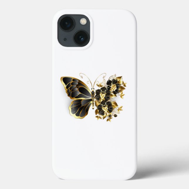 Gold Flower Butterfly with Black Orchid Case-Mate iPhone Case (Back)