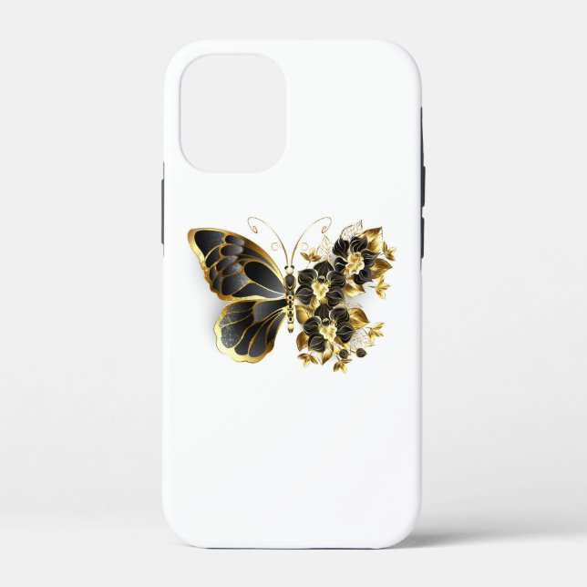 Gold Flower Butterfly with Black Orchid Case-Mate iPhone Case (Back)