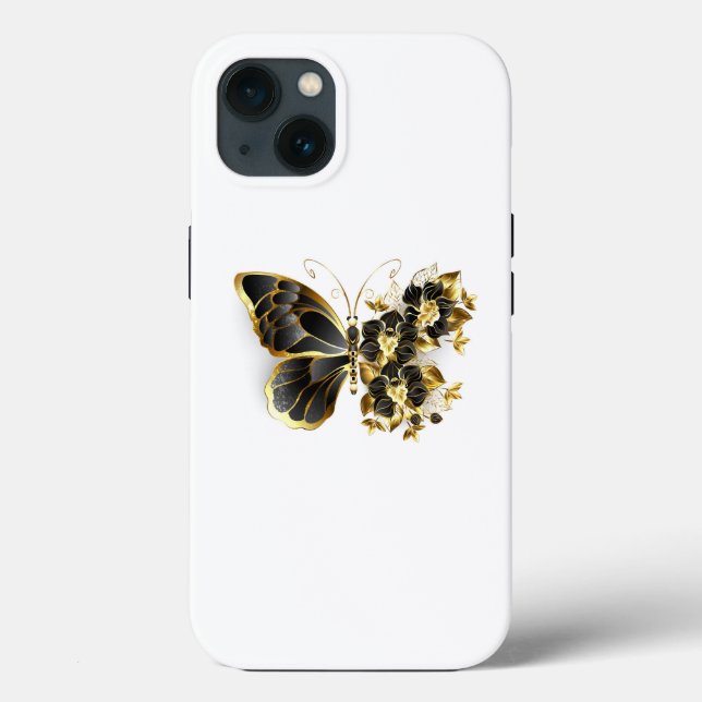 Gold Flower Butterfly with Black Orchid Case-Mate iPhone Case (Back)